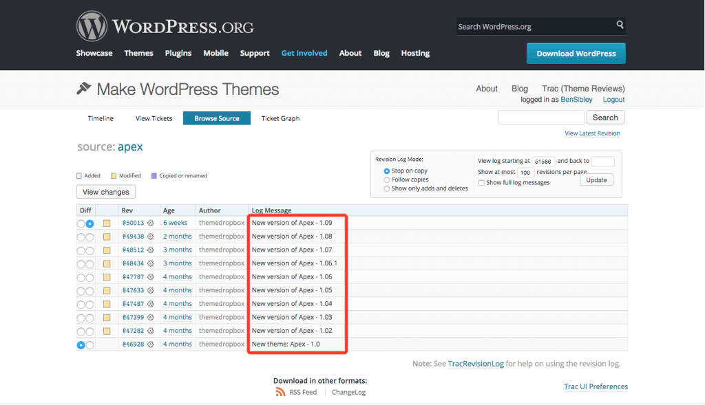 list of previous theme versions