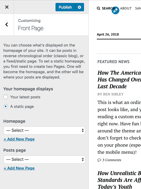 Front Page Settings
