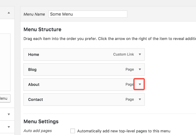 the drop-down button for a menu item