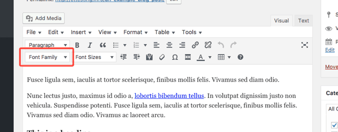 Font family drop-down selector