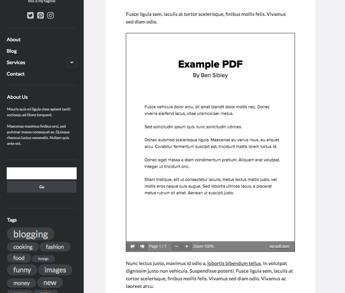 PDF embedded in a post