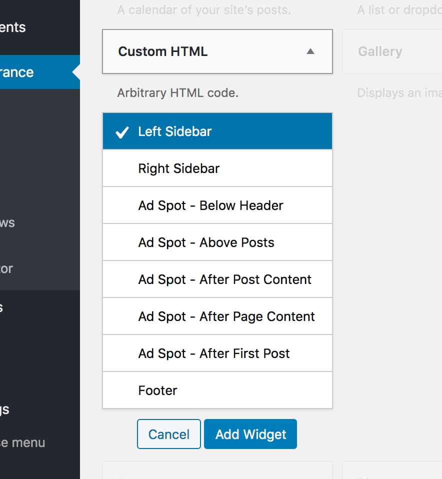 Widget Areas Available