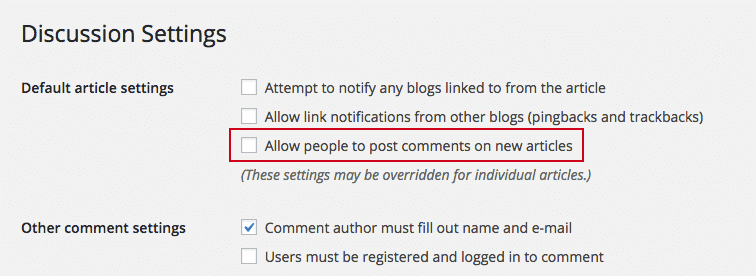 screenshot of WordPress Discussion Settings