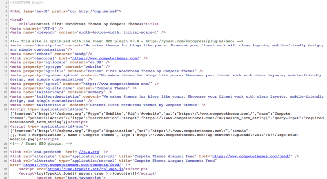screenshot of competethemes.com source code